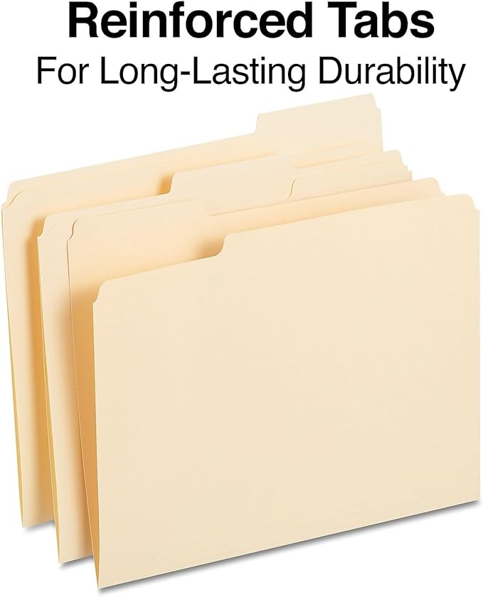 Staples File Folders, 1/3-Cut Reinforced Tab, Assorted Position, Letter Size, Perfect for Home, Office, Classroom, 250-Pack, Manila - Image 3