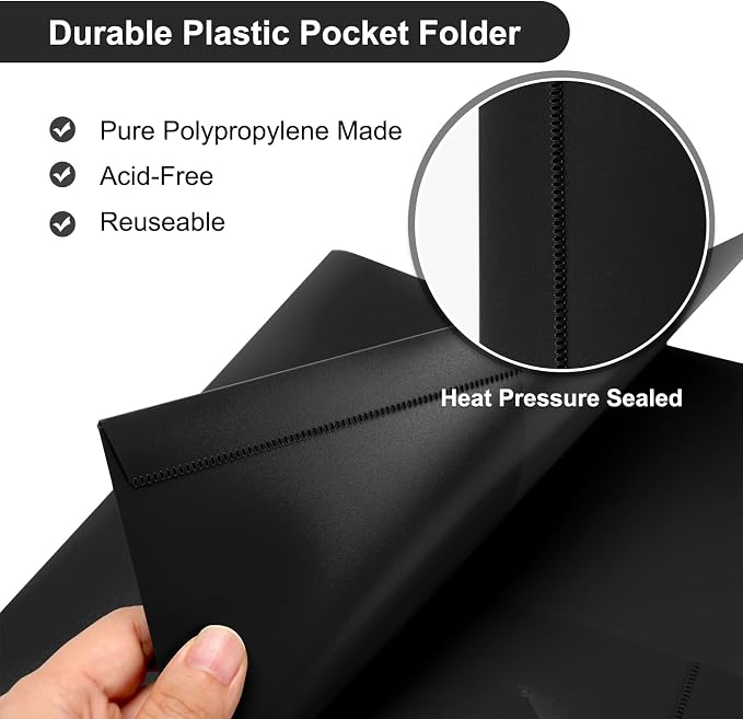 ViVin 60-Pack Black Plastic Folders with Pockets, 8.5 x 11 Inch Letter Size, Modern Style, 2 Pocket Folders for School, Home, Office - Image 2