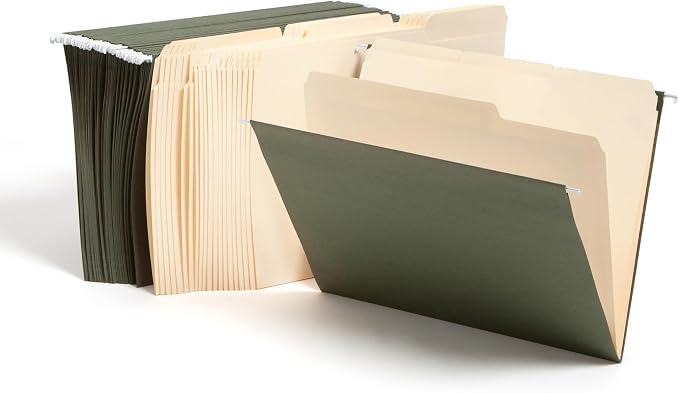 Smead Hanging File Folder, 1/5-Cut Adjustable Tab, Letter Size, Standard Green, Hanging Folders for Filing Cabinets, File Organizer Folder, 24 Per Box (92007) by SMEAD