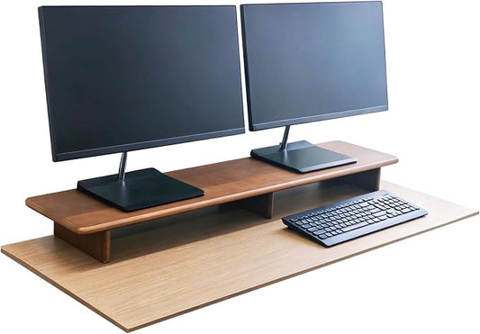 Solid Wood Dual Monitor Stand Riser Walnut Monitor Riser for Desk Wooden Desk Shelf Ergonomic Monitor Stand for Home Office by ANQILEE