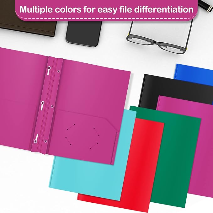 ViVin 12 Pack Plastic Folders with Pockets and Prongs, Heavy Duty 2 Pocket Folders with 3-Prong Fasteners, Poly File Holds 8-1/2" x 11" Paper for School Office Home (Purple) - Image 5