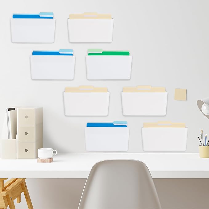 8 Pack White Plastic Single Pocket Hanging File Organizer, Wall Mount Paper Mails Magazines Holder, Mounted Folder Bins for Office, School and Home, 12.99x4.13x7.48 inches - Image 4