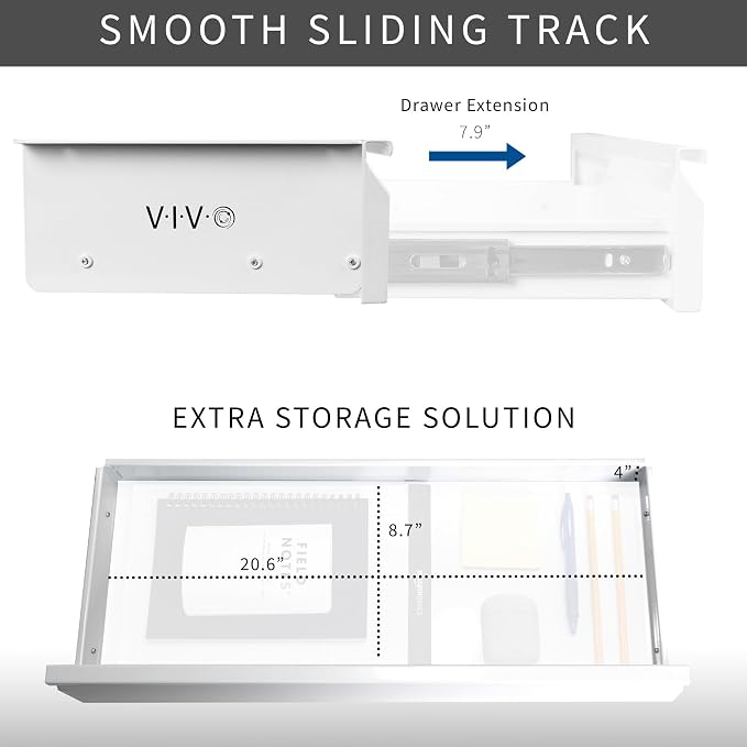 VIVO White 22 x 9 inch Under Desk Slide Out Drawer, DESK-AC03A-22W | No Shell, Sturdy Steel Design, Under Desk Storage, Workstation Organizer for Home Office, Holds 11 lbs - Image 5