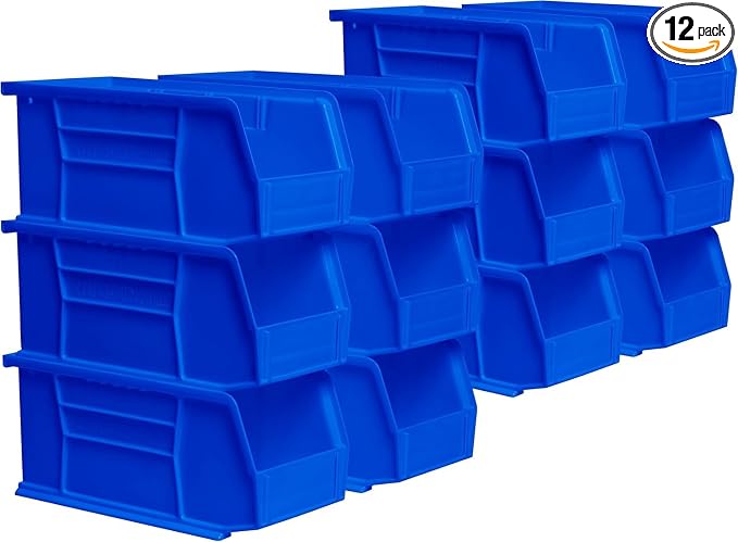 Akro-Mils 30230 AkroBins Plastic Storage Bins, Space-Saving Stackable Bins for Garage, Pantry, Craft Organization, 10.5 "L x 5.5 "W x 5"H, Blue, 12-Pack | Space-Saving Stackable Bins for Garage, Pantry, Craft Organization by Akro-Mils