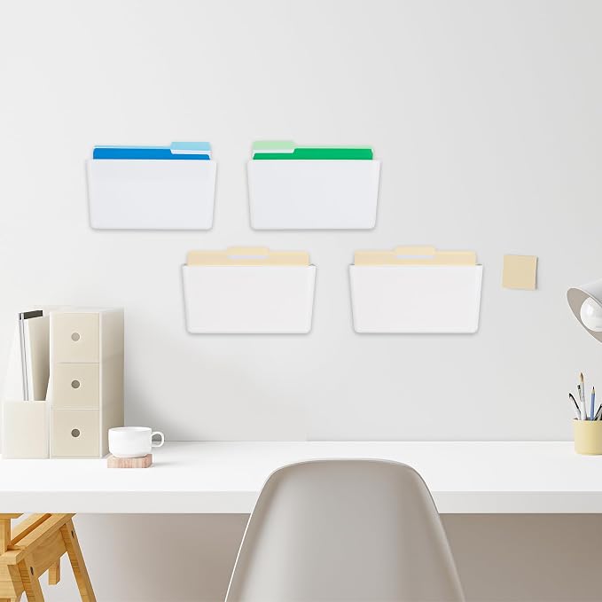 4 Pack White Plastic Single Pocket Hanging File Organizer, Wall Mount Paper Mails Magazines Holder, Mounted Folder Bins for Office, School and Home, 12.99x4.13x7.48 inches - Image 4