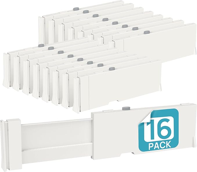 Vtopmart 16 Pack Drawer Dividers for Clothes, 4" High 11.3"-17" Adjustable Expandable Dresser Drawer Organizer, Plastic Drawers Separator for Dresser, Baby Clothes, Underwear, Kitchen & Office Storage | Adjustable Drawer Organizer, Dresser Clothes Sepa... by Vtopmart