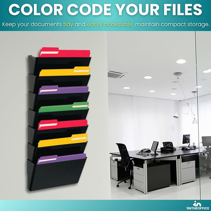 Hanging Wall File Organizer, Wall Mounted File Holder, Letter Size, 7 Pocket, Expandable, Black - Image 6