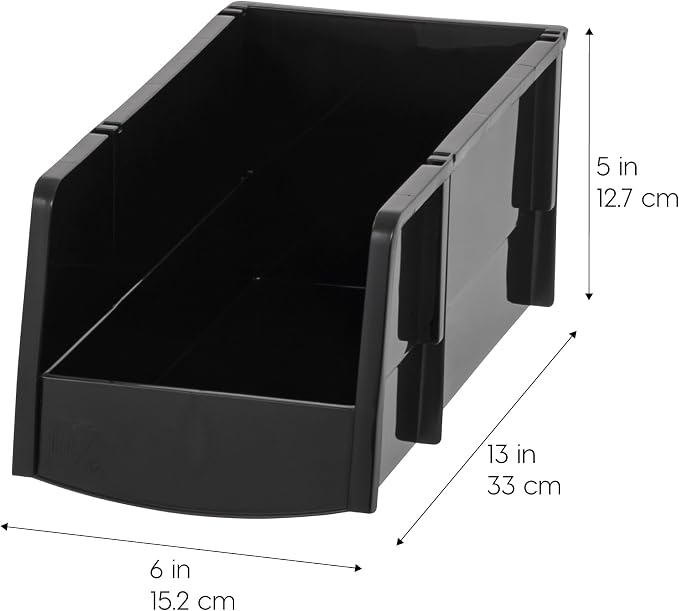 IRIS USA 8-Pack, Large Stackable Storage Bins, Black | Organize small parts, hardware, craft supplies, pantry items, and household essentials with open-front access, stackable bins - Image 2