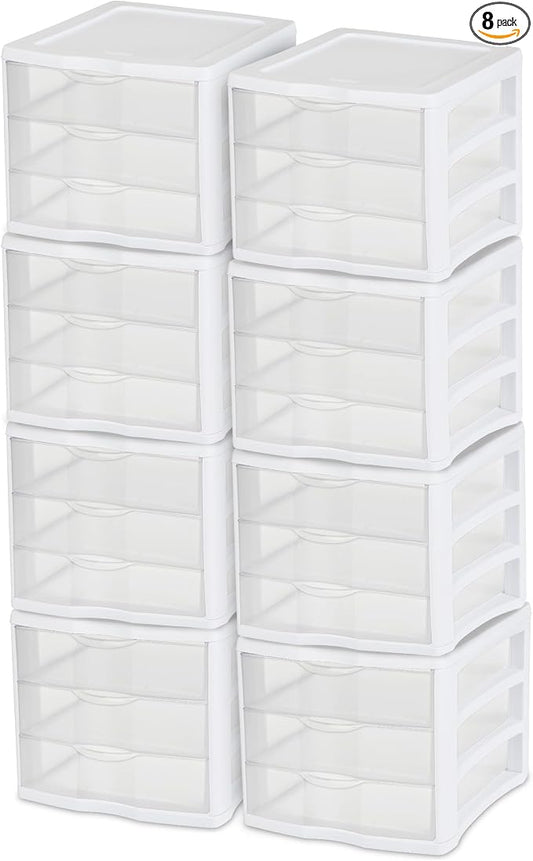Sterilite 3 Drawer Organizer, Clear Countertop & Desktop Storage, 4 Pack | Organizing Plastic Storage Drawers and Containers for Home, Office, Desk, Clothes, Kitchen, and Pantry by Sterilite