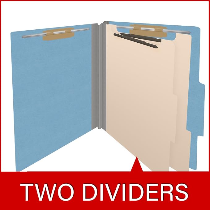 Heavy Duty End Tab Color Folders, 2/5 Cut ROC Top Tab, Letter Size, 2 Divider, Blue (Box of 10) - Image 8