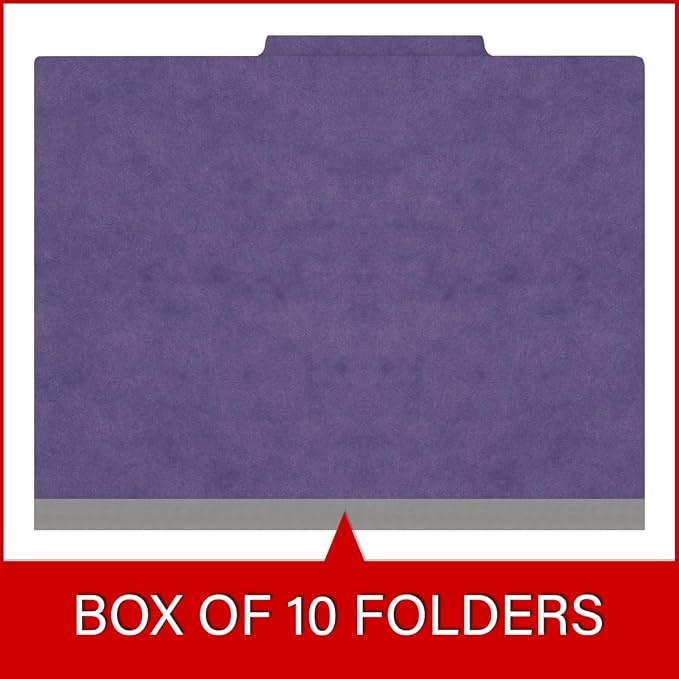 25 Pt. Pressboard Classification Folders, 2/5 Cut ROC Top Tab, Letter Size, 1 Divider, Purple (Box of 10) - Image 6