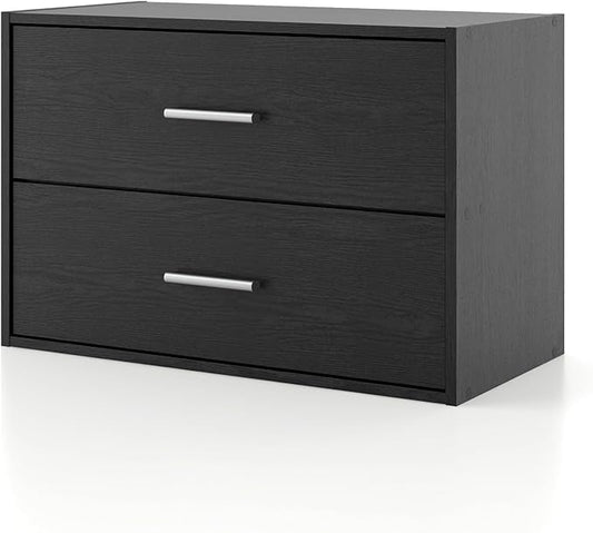 Homes: Inside + Out Apexa 2-Drawer Wooden Stackable Storage Drawers, Small Food Pantry Cabinet, Cajonera De Madera, Underbed Drawer Dorm Teen Room Decor & Bedroom, Home Office, Kitchen, Black by HOMESInsideOut