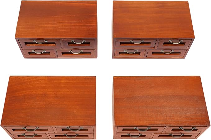 4-Pack Wooden Desktop Organizer, 16-Drawer Stackable Storage Cabinet –Brown | Clear Window Drawers | Metal Handles | Vintage | Fully Assembled | For Office, Vanity, Kitchen, Dresser, Craft Room - Image 9