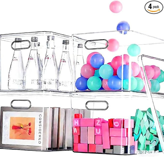 Ytteve 4 Pack Clear Storage Bins with Lids (14.4"x10.1"x9.5"), Heavy Duty Plastic Organizer Containers for Dog Food, Snacks, Books, Cosmetics, Pantry, Kitchen, Office - Thickened & Stackable by Ytteve