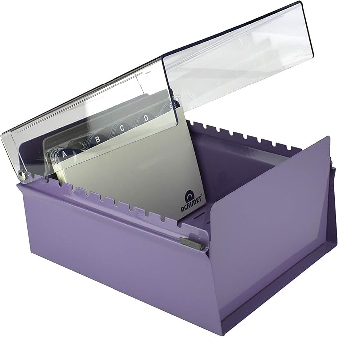 Acrimet 5 X 8 Card File Holder Organizer Box Metal Base Heavy Duty (AZ Index Cards and Divider Included) (Purple Color with Clear Crystal Plastic Lid Cover) | With A-Z Index & Non-Slip - Image 5