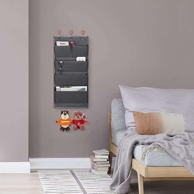 5 Pockets Over the Door File Organizer Wall Hanging File for Office Home | Hanging Storage with Hooks, Wall Mount Folders Document Holder for Notebooks, Paper, Mails, Filing, Supplies, Closets (Gray) - Image 7