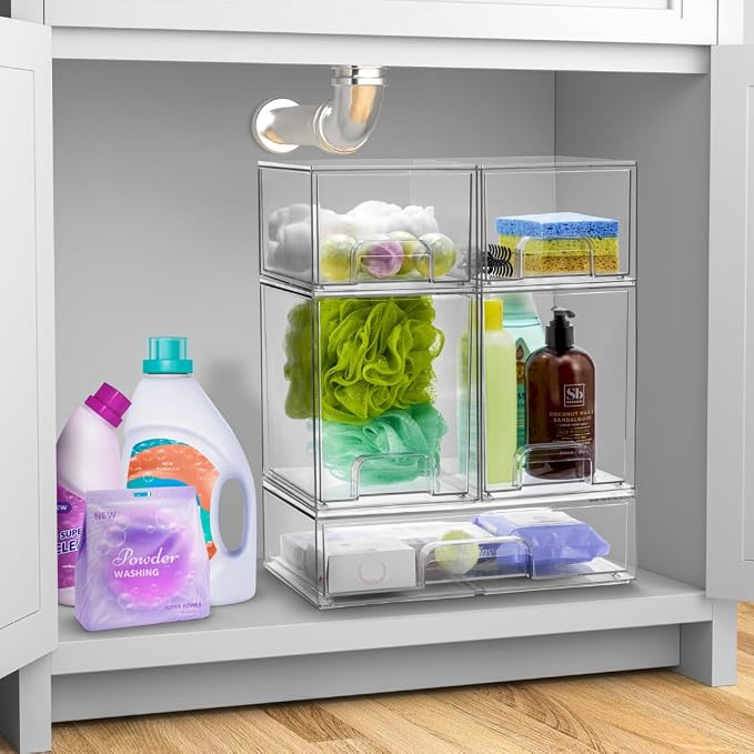 Sorbus Acrylic Storage Containers - 3 Pack, Stackable Storage Bins Set for Bathroom Organization - Clear Acrylic Drawer Organizers - Makeup Case Pull-Out Drawers (4.4’’ Tall and 12.1’’ Wide) - Image 2