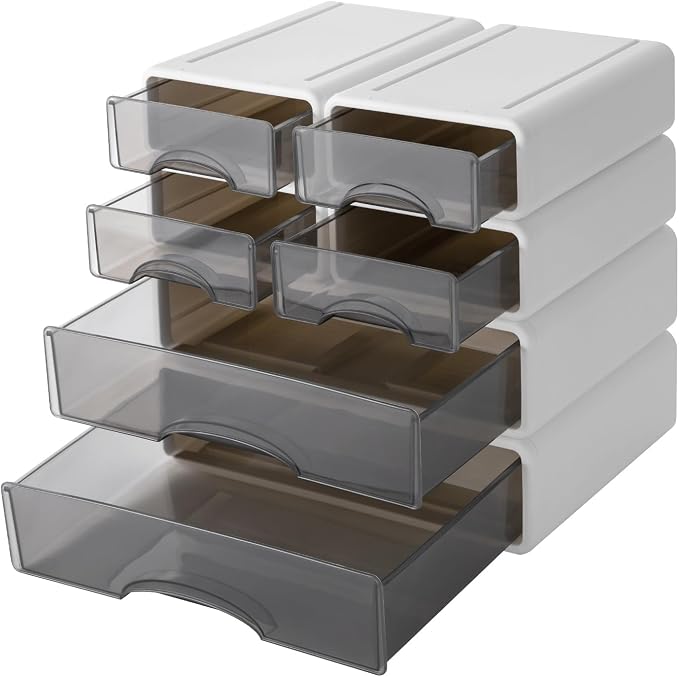 Stackable Office Storage Box with Drawers, Office Desk Storage Box with 6 Drawers, Plastic Drawers Organizer, Stackable Storage Drawers - Image 4