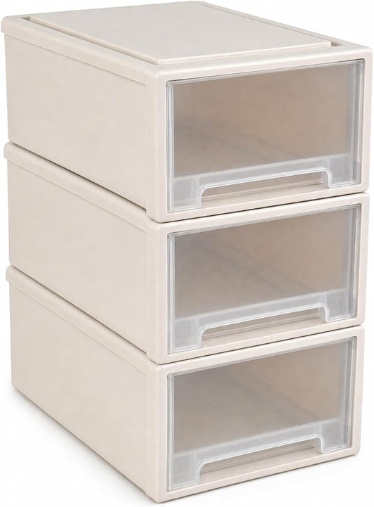 Jekiyo 12 Quart Plastic Stackable Desktop Organizer Drawer Box Pack of 3 by Jekiyo