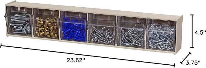 Akro-Mils TiltView Plastic Storage Cabinet with 6 Tilt Out Bins, Horizontal Organizer, Teacher Toolbox, and Office Supply Organizer, 23-5/8" W x 3-1/2" H x 3-3/4" D, Stone - Image 9
