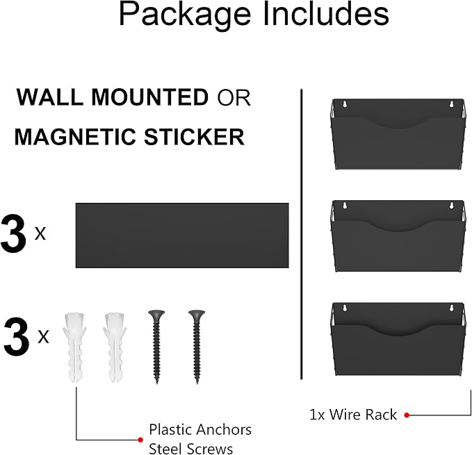 3 Pockets Magnetic File Holder for File Cabinets, Refrigerator, Whiteboard, Paper Organizer, Mail or Folder Holder, Magazine Rack,Wall Mount Hanging Mail Organizer (black) - Image 5