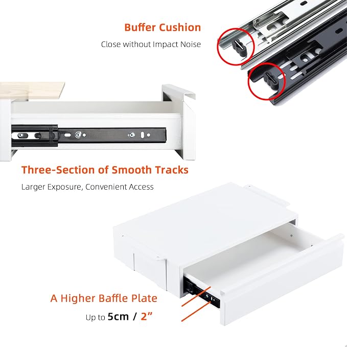 Under Desk Drawer 18”, Under Cabinet Counter Mount Pencil Drawer | White Normal, Under Workbench Tool Storage Hanging Metal Drawer,Large Standing Desk Lip Organizer for Laptop,Office Accessory - Image 4