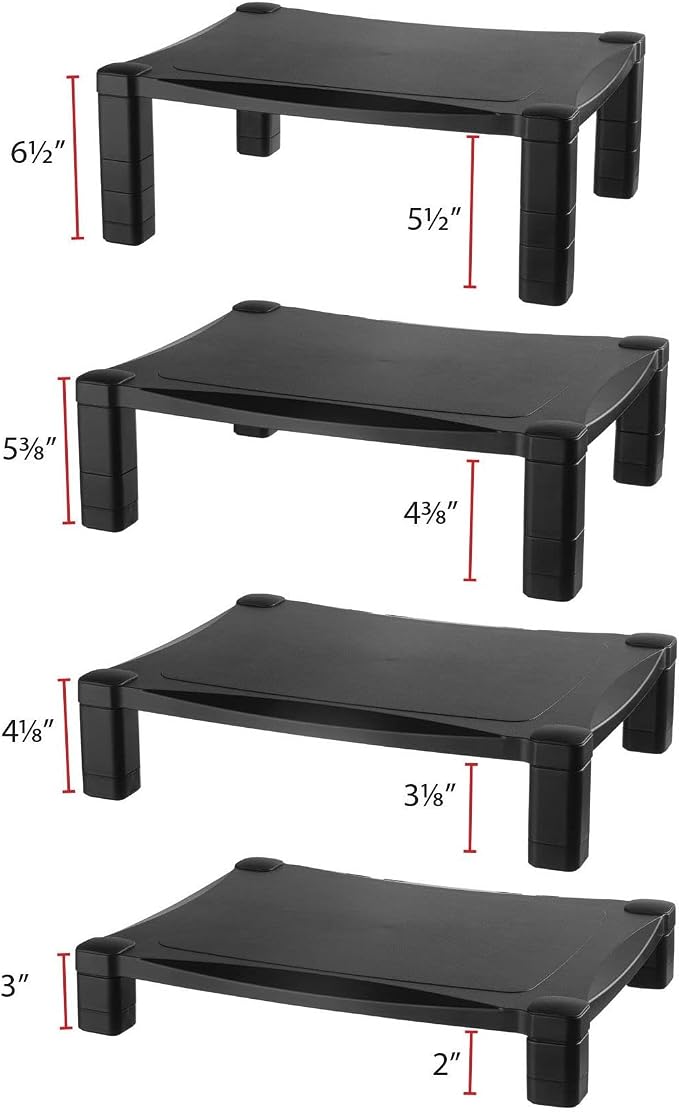 Kantek Single-Level Monitor Stand, 17" X 13.25" X 3" To 6.5", Black, Supports 50 Lbs - Image 2
