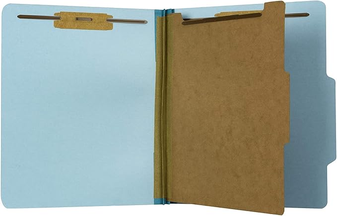 The File King One Divider Pale Blue Pressboard Classification File Folder - Letter Size | Box of 10 | Top Tab | 2” Expansion | Four 2-Inch Durable Fastener Prongs | USA Made by TheFileKing