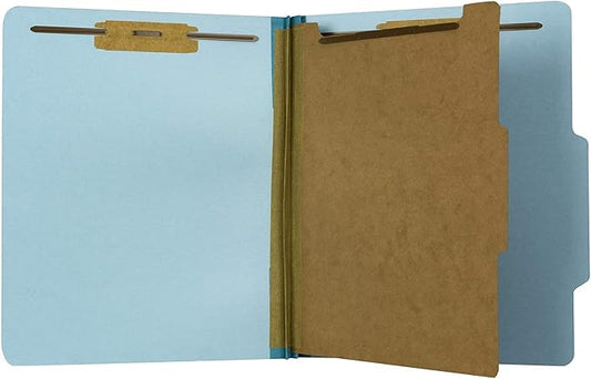 The File King One Divider Pale Blue Pressboard Classification File Folder - Letter Size | Box of 10 | Top Tab | 2” Expansion | Four 2-Inch Durable Fastener Prongs | USA Made by TheFileKing