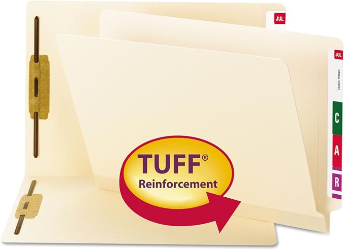 Smead TUFF® Laminated End Tab Fastener File Folder, Shelf-Master® Reinforced Straight-Cut Tab, 2 Fasteners, Letter Size, Manila, 50 per Box (34105) by SMEAD