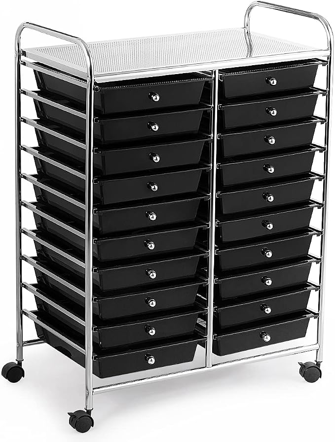 GOFLAME 20-Drawer Rolling Storage Cart, Multifunctional Art Craft Organizer Cart, Mobile Utility Storage Cart with Removable Drawers & Lockable Wheels, Craft Cart for Home Office School, Black by GOFLAME