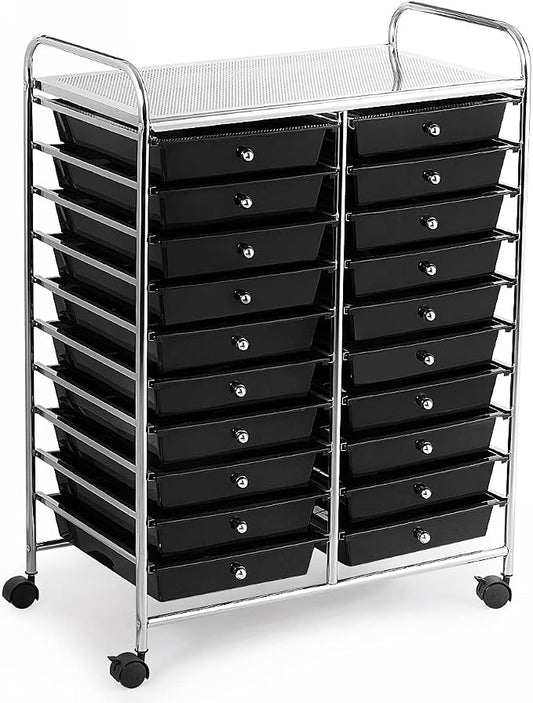 GOFLAME 20-Drawer Rolling Storage Cart, Multifunctional Art Craft Organizer Cart, Mobile Utility Storage Cart with Removable Drawers & Lockable Wheels, Craft Cart for Home Office School, Black by GOFLAME