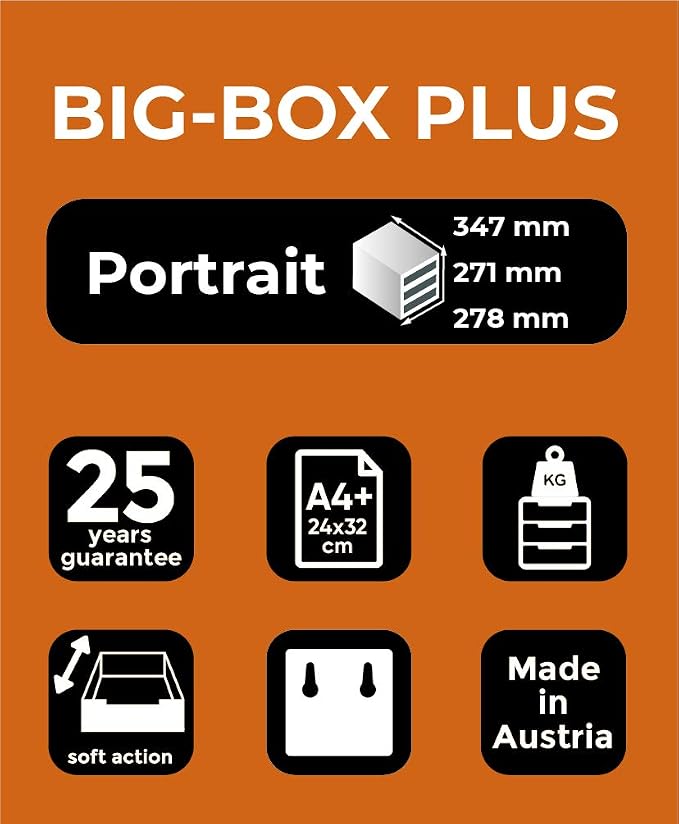 Exacompta - Ref 3097279D - Big-Box Plus Desktop Drawer Set - 5 x 43mm Drawers, Suitable for A4+ Documents, 347 x 278 x 271mm, 100% Recycled Plastic - Light Grey - Image 4