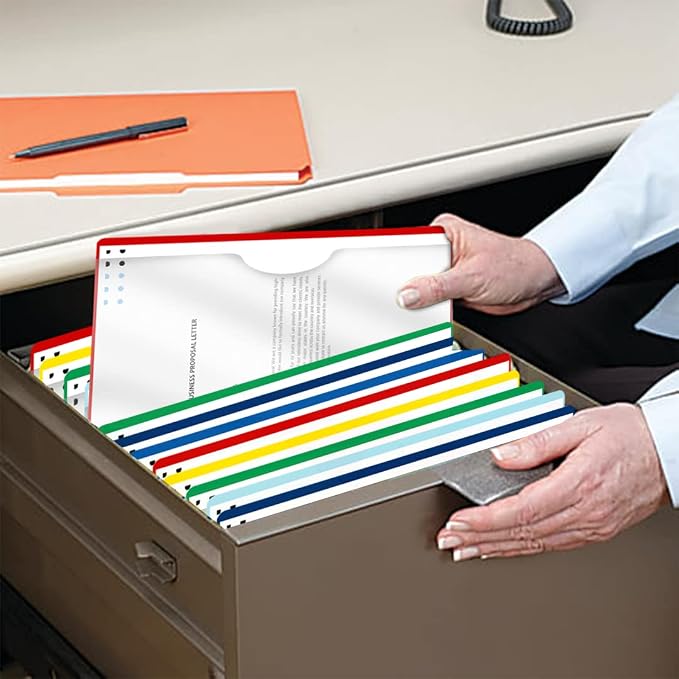 Doctor Stuff- 50 Pack, Vinyl Plastic Pocket File Folders Closed Sides, Legal Size, Clear Front Top Loading Job Jacket, Documents Holder for Office, High School and Medical Files, White - Image 6