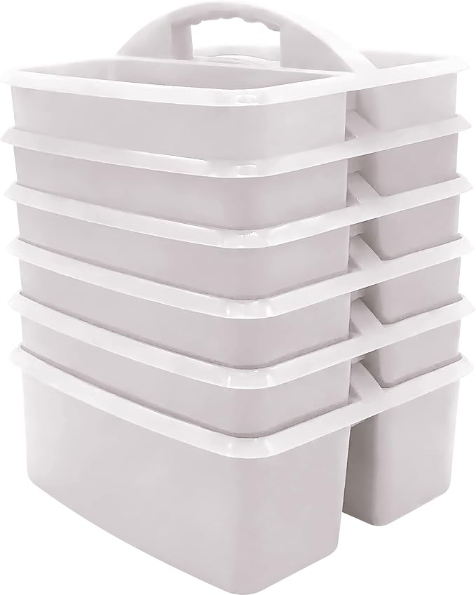 Teacher Created Resources White Portable Plastic Storage Caddy 6-Pack for Classrooms, Kids Room, and Office Organization, 3 Compartments by TeacherCreatedResourcesOS