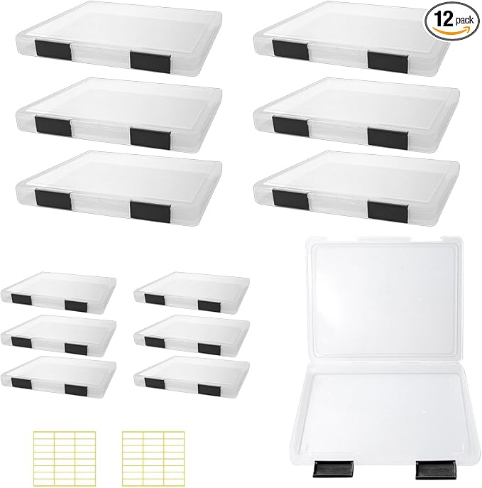 12 Pcs Clear A4 A5 File Box Document Plastic Storage Box with 48 Labels File Holder Organizer Box Paper Plastic Case Magazine Protector with Buckle Office School Supplies(Black) by OLUTACOT
