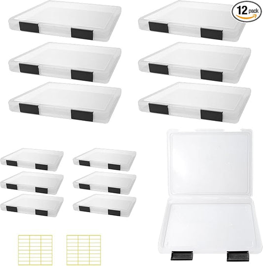 12 Pcs Clear A4 A5 File Box Document Plastic Storage Box with 48 Labels File Holder Organizer Box Paper Plastic Case Magazine Protector with Buckle Office School Supplies(Black) by OLUTACOT