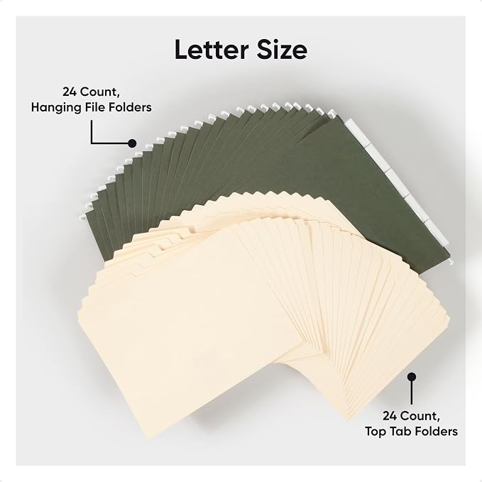 Smead Hanging File Folder, 1/5-Cut Adjustable Tab, Letter Size, Standard Green, Hanging Folders for Filing Cabinets, File Organizer Folder, 24 Per Box (92007) - Image 2