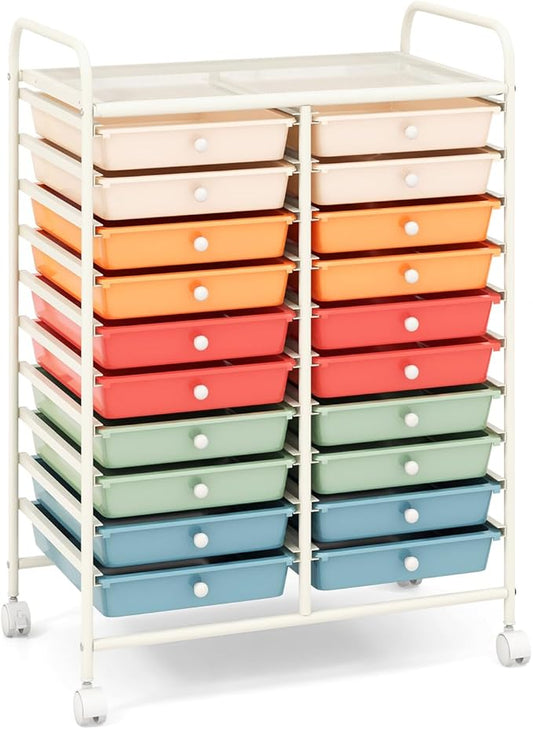 GOFLAME 20-Drawer Rolling Storage Cart, Multifunctional Art Craft Organizer Cart, Mobile Utility Storage Cart with Removable Drawers & Lockable Wheels, Craft Cart for Home Office School, Macaron Color by GOFLAME