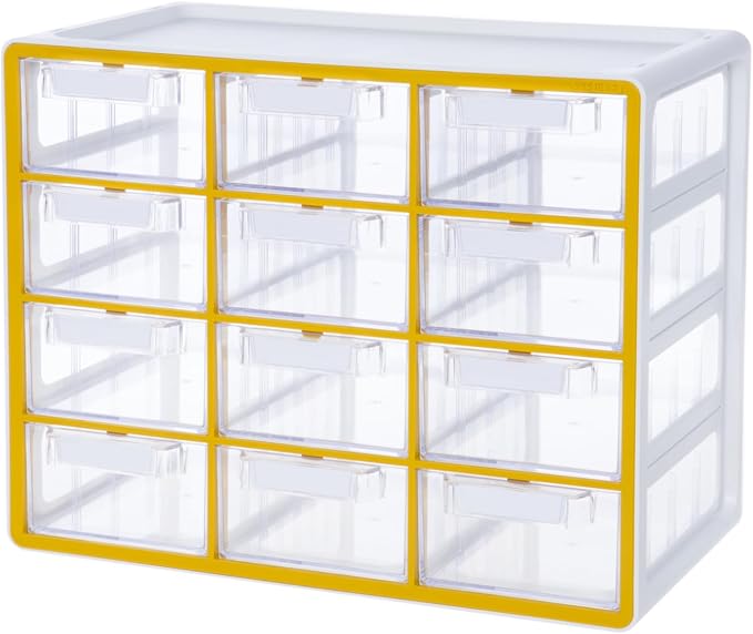 Blue Ginkgo 12-Drawer Storage Cabinet Organizer, Yellow, Made in Korea | Stackable. Adjustable. Easy Visibility. by BLUEGINKGO