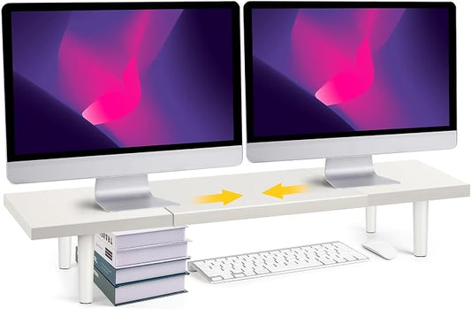 Across-Star Dual-Monitor-Stand-Riser-For-Desk Adjustable Length 32-40 Inch，Large Desktop Computer Monitor Riser For 2 Screens，Desk Shelf Organizer Riser Stand For Computer/Laptop/PC/Printer/TV Black by Acorss-Star