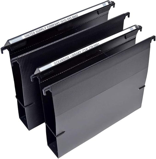 Ultimate Office MagniFile 2" Box-Bottom Hanging File Folders, Set 2 Black | Extra-capacity letter size + bungee for bulky files. 11" Magnified Lens DOUBLES The Size of File Titles to FIND FILES FAST. by UltimateOffice