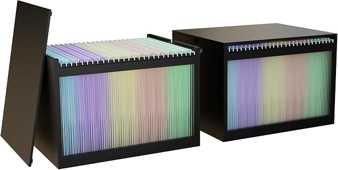 Bamboo Hanging File Organizer, Desktop File Box with Lids, 2 Pack, Black | Removable Lid, Clear Acrylic Side Panels, 4 Hanging Folders Included, Helps Reduce Dust, Letter & Legal Size, Easy Assembly - Image 7