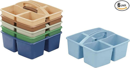 ECR4Kids 4-Compartment Medium Plastic Caddy, Multipurpose Organization, Earthtone, 6-Pack by ECR4Kids