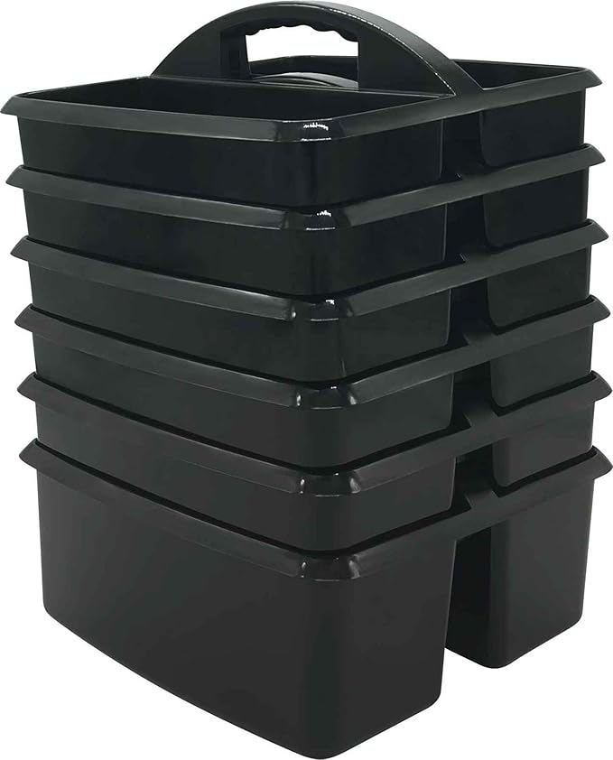 Teacher Created Resources Black Portable Plastic Storage Caddy 6-Pack for Classrooms, Kids Room, and Office Organization, 3 Compartment by TeacherCreatedResourcesOS