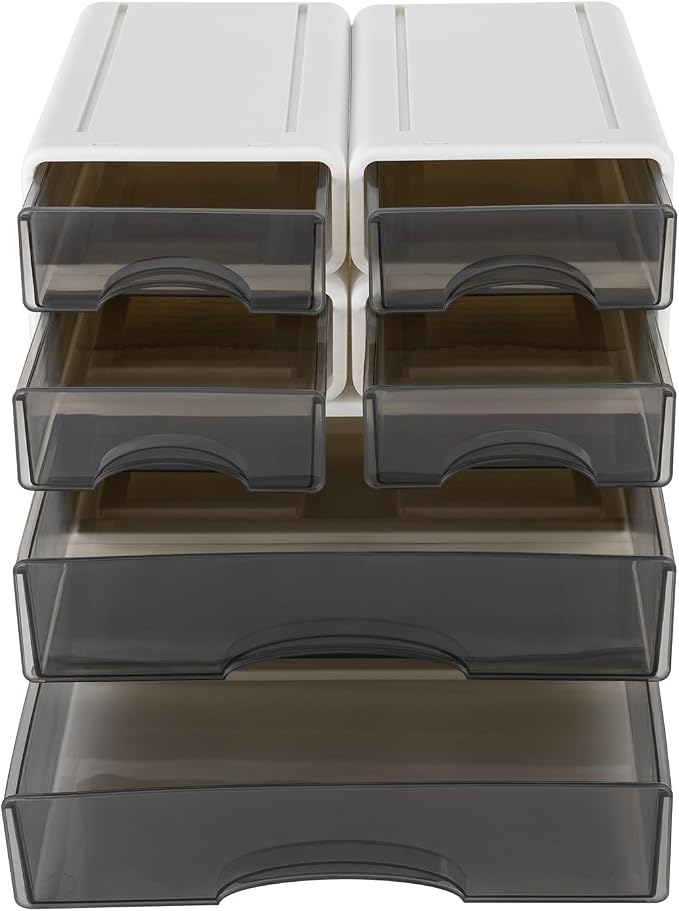 Stackable Office Storage Box with Drawers, Office Desk Storage Box with 6 Drawers, Plastic Drawers Organizer, Stackable Storage Drawers - Image 5