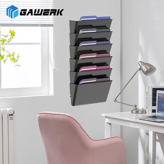Gawerk Clear Acrylic Single Pocket, Plastic Hanging Wall Mount File Holder for Office Home (Black, 8 Pack) - Image 7