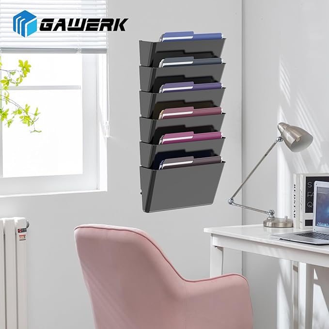 Gawerk Clear Acrylic Single Pocket, Plastic Hanging Wall Mount File Holder for Office Home (Black, 5 Pack) - Image 7
