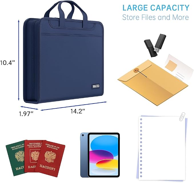 Fireproof & Waterproof Accordion File Organizer – Fireproof File Folder with Handle, 13-Pocket Expanding Paperwork Organizer for A4/Letter Documents, Travel File Storage (Blue) - Image 5