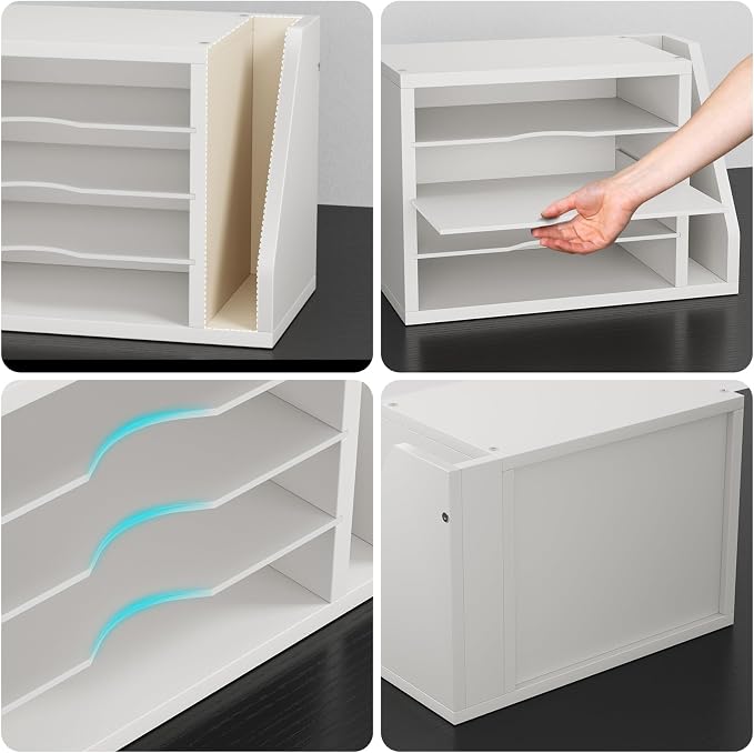 Creso hom Mail Sorter, File Organizer Desktop, Wood Desk Organizer with 3 Adjustable Shelves, Mail Holder for Office, Home, Letter Sorter File Holders for Envelopes, Mail Supplies Magazines, White | Mail Sorter, File Organizer Desktop, Mail Holder for ... - Image 5